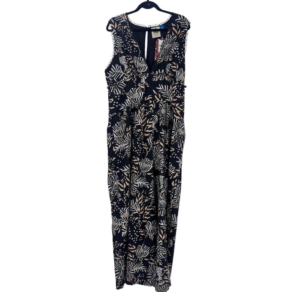 Farm Rio Anthropologie Printed V-Neck Jumpsuit Wide Leg Floral Birds Size L NWT - Picture 5 of 10